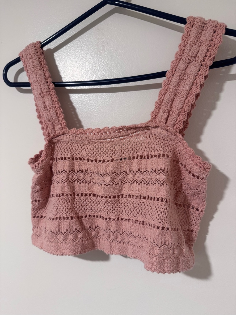 aerie Pink Crochet Cropped Tank Top